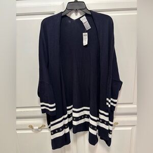 Chico’s Grommet-Trim Knit Ruana Navy White Wrap New With Tags Women Size L/XL